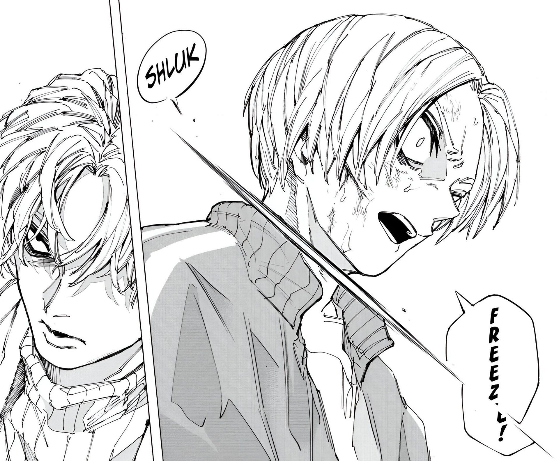 Kei Uzuki and Shin Asakura as seen in Sakamoto Days chapter 215 (Image via Shueisha)
